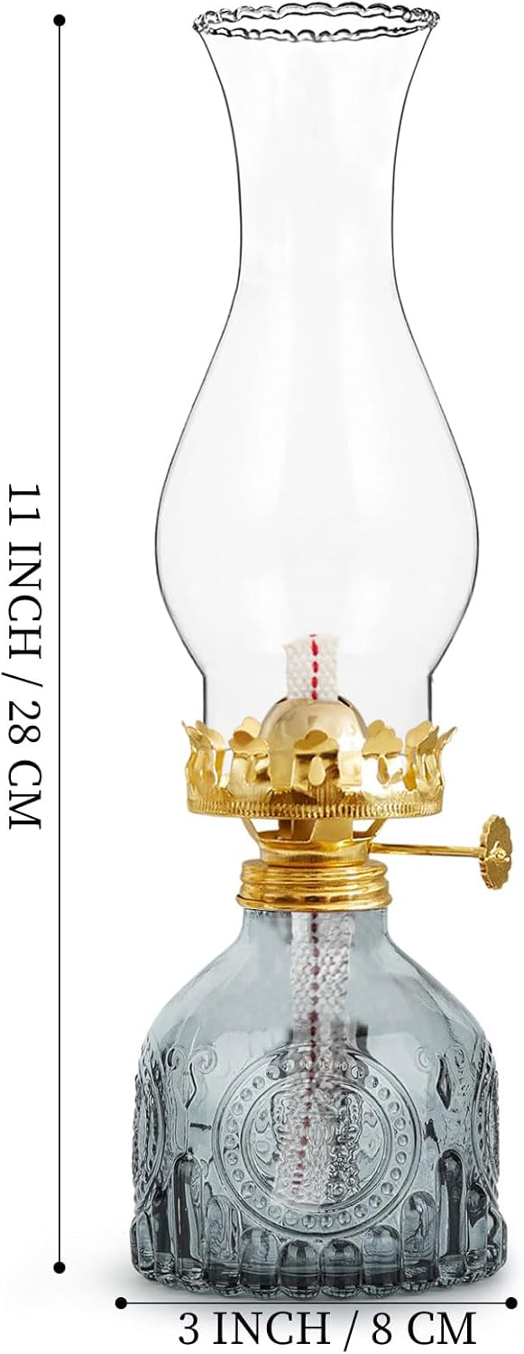11-Inch European Style Vintage Glass Oil Lamp | Functional Kerosene Lantern | Flame Adjustable