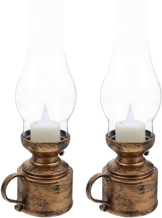 Vintage-Style LED Oil Lamp – Antique Copper Look Decorative Lantern (9.63" High)