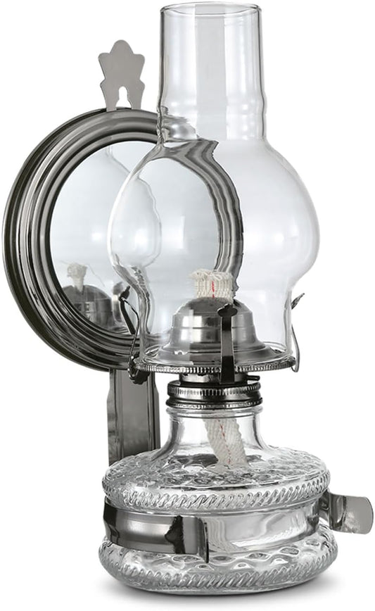 Vintage Wall-Mounted Glass Kerosene Lamp | Decorative Functional Oil Lantern | 10.4” Height