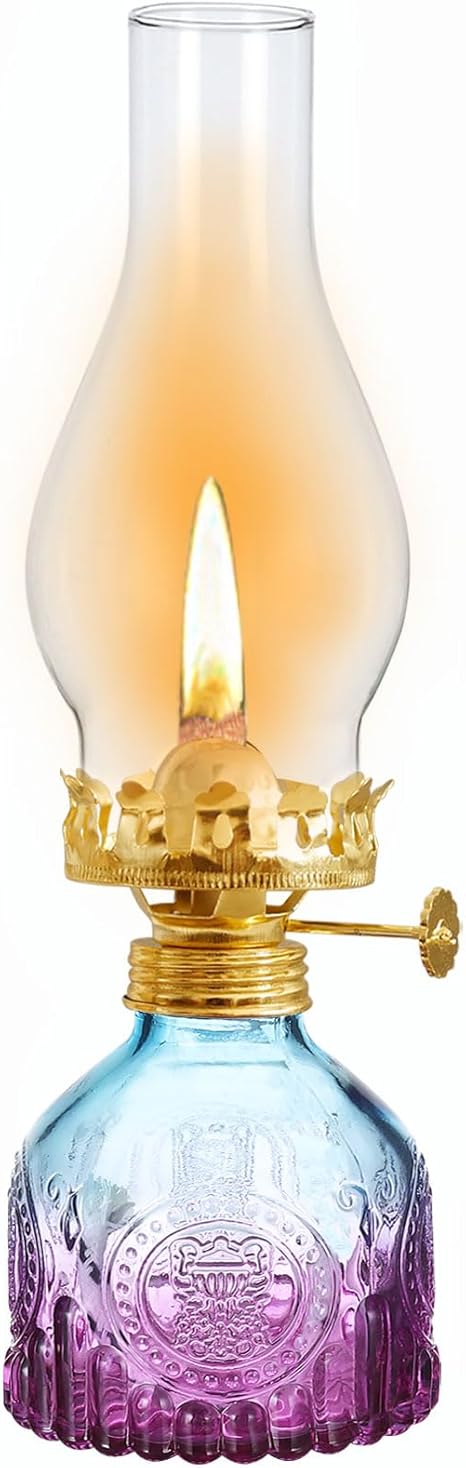Vintage Gradient Glass Kerosene Oil Lamp | Adjustable Flame | Home, Emergency & Decorative Lighting