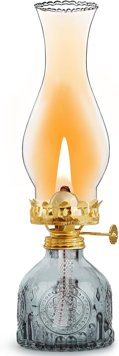 11-Inch European Style Vintage Glass Oil Lamp | Functional Kerosene Lantern | Flame Adjustable